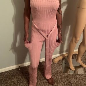 Pink knit jumpsuit